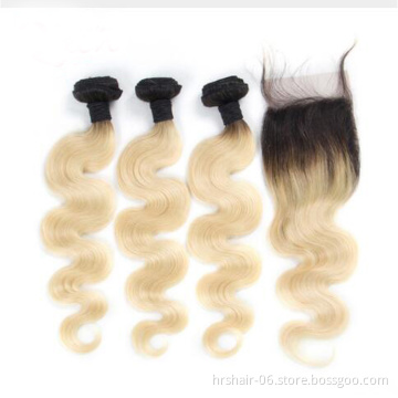 1B 613 Blonde Body Wave hair bundles Brazilian Human Hair Extension With Lace Closure